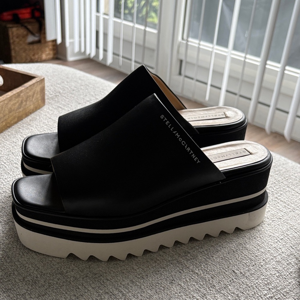 Stella McCartney Black and White Platform Slides